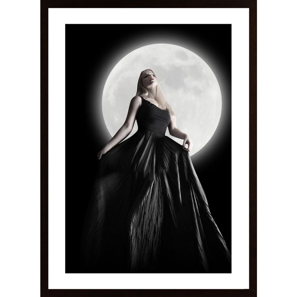 Dark Night Moon Girl With Black Dress Affiche