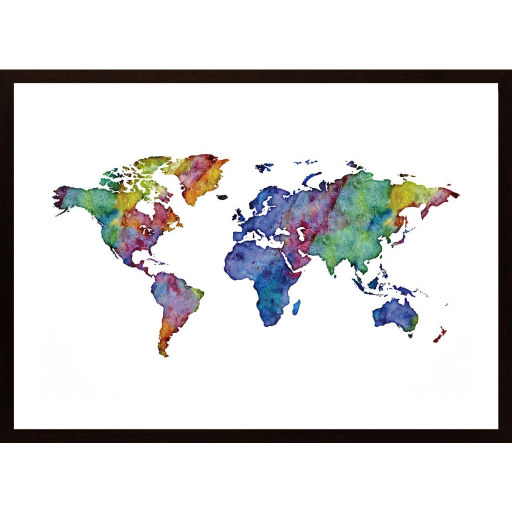 Watercolor World Map Plakat