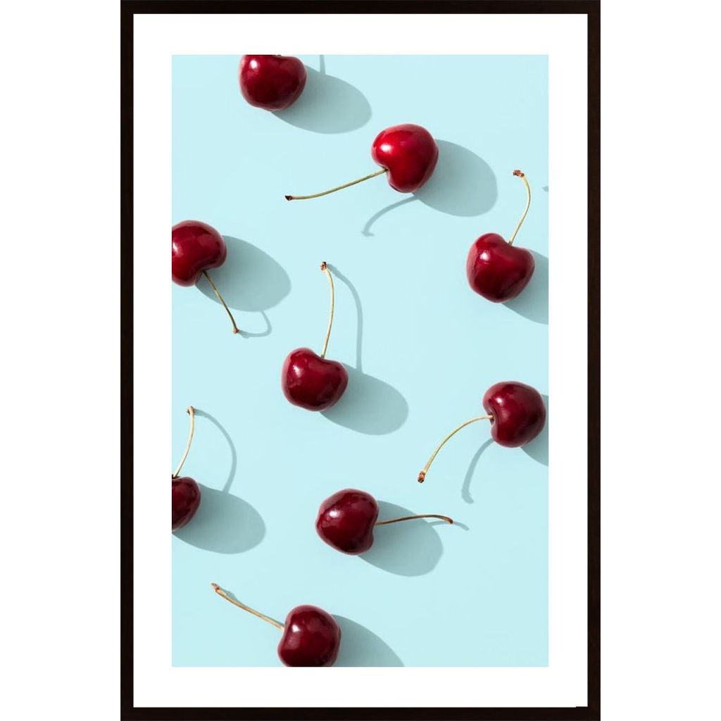 Cherries On Turquoise Background Plakát