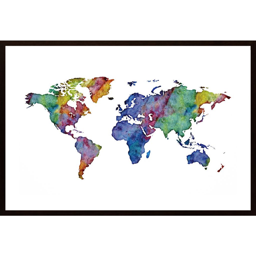 Watercolor World Map Plakát