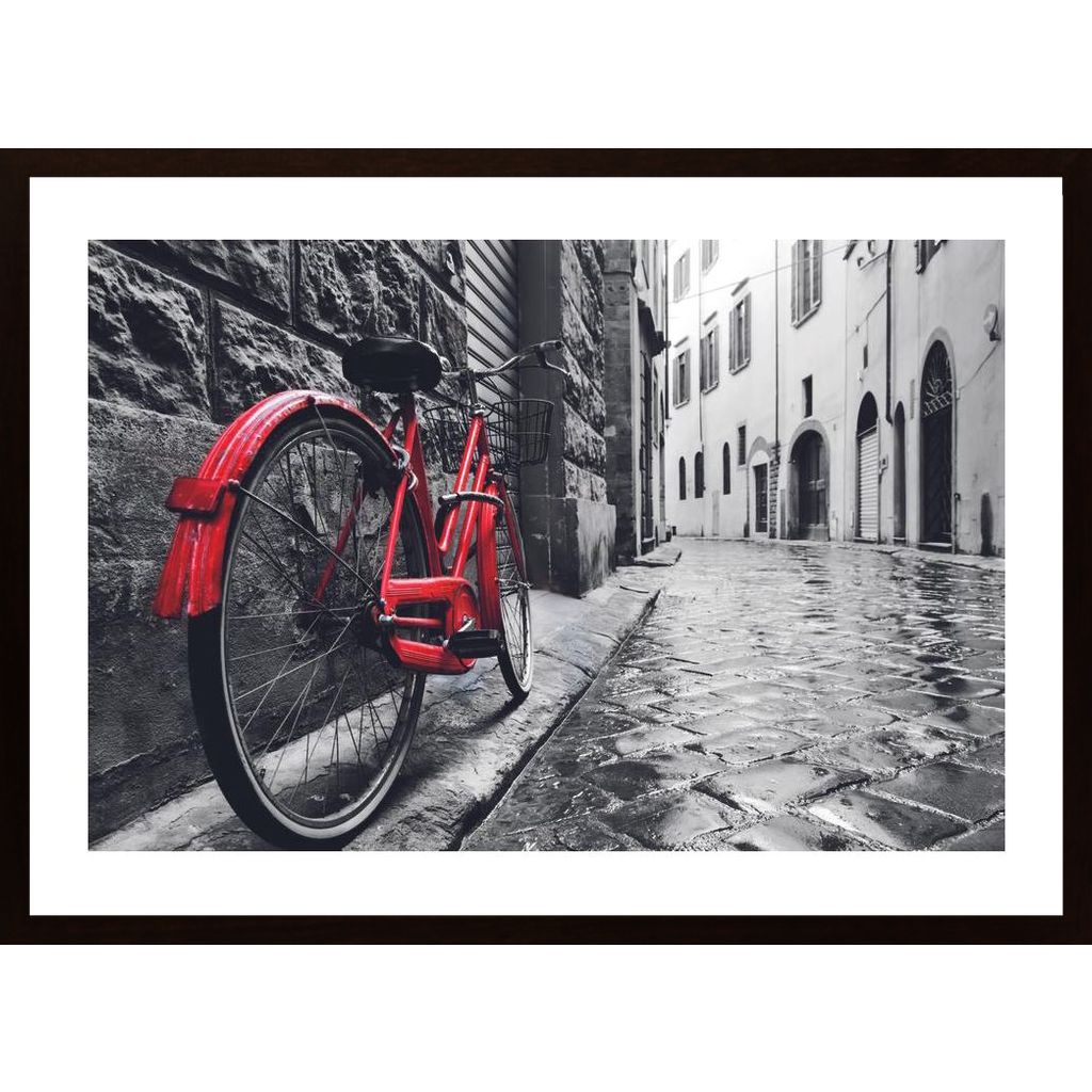 Red Bicycle In An Old Town Affiche