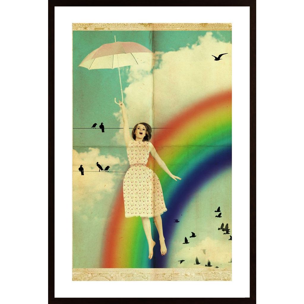 Woman Fly With Umbrella Plakát
