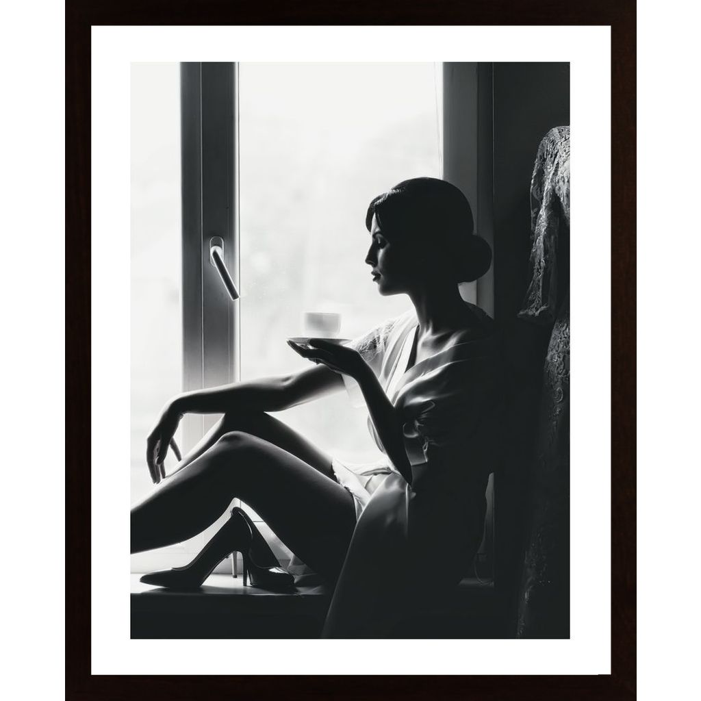 Girl In Window With Coffee Plakat