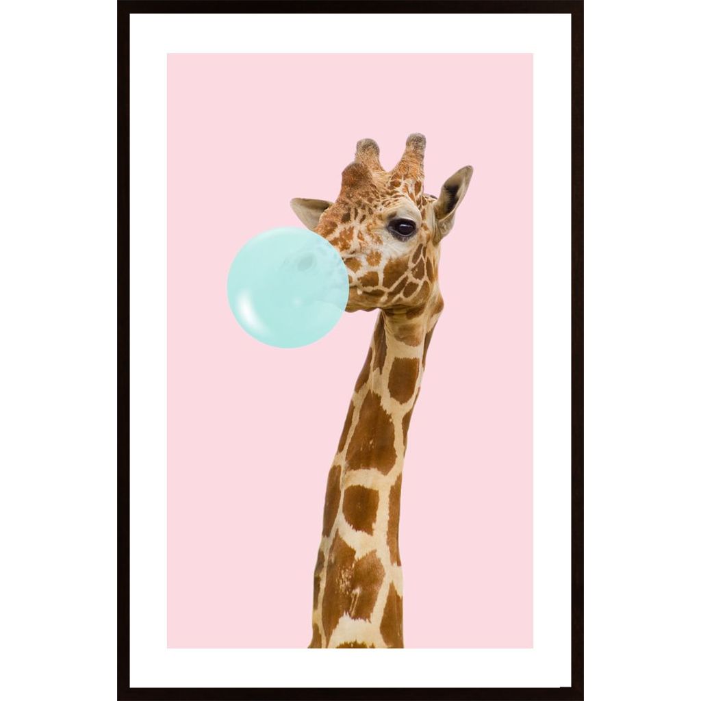 Giraffe With Bubble Gum Poster