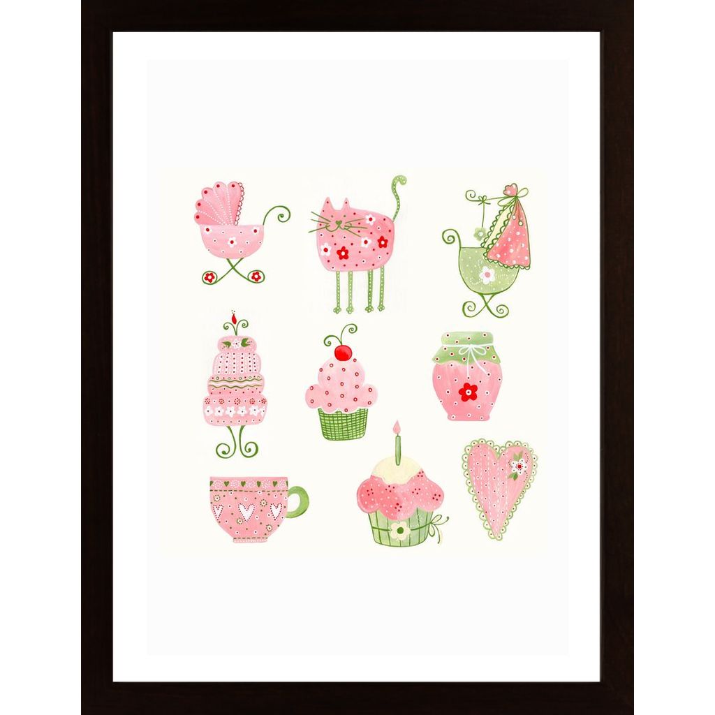 Pink And Green Litte Cute Pictures Affiche