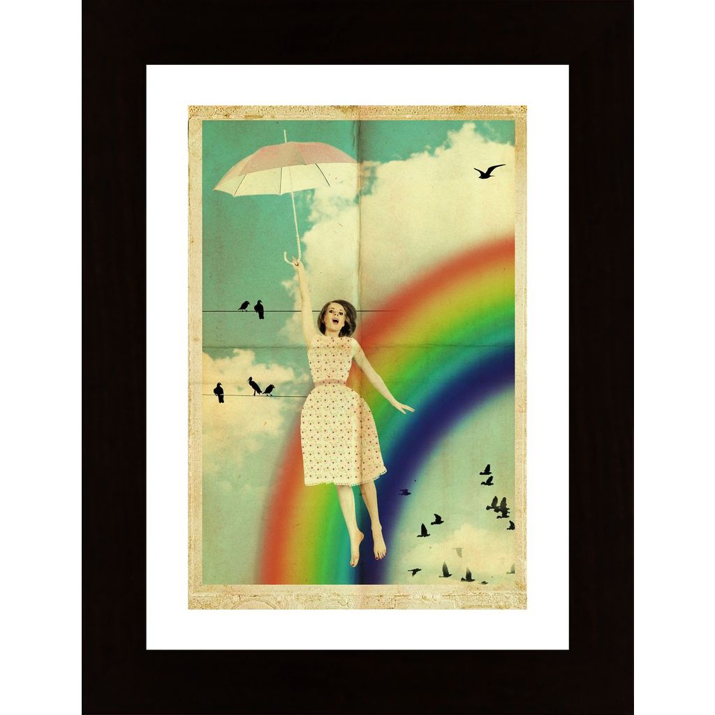 Woman Fly With Umbrella Plakat