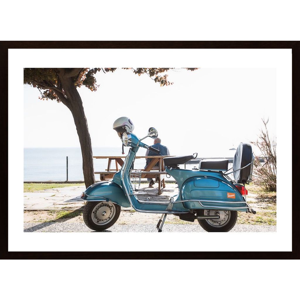 Moped Man And Sea Poster